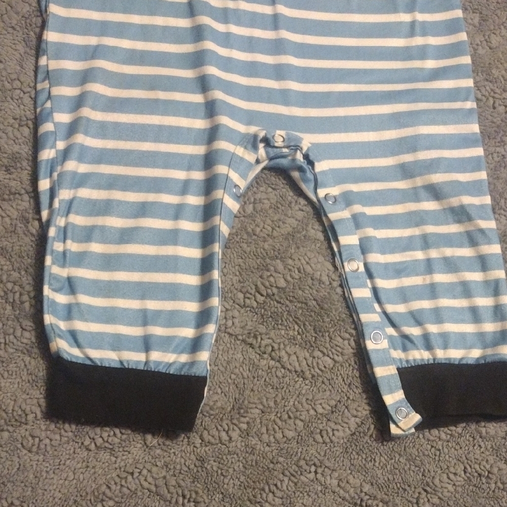 Striped Blue & White Caravan Appliqué Footie with Red Raglan Sleeves - Picture 6 of 10